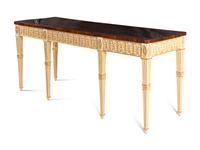 A George III Mahogany, Tulipwood, Cream-Painted and Parcel-Gilt Side Table