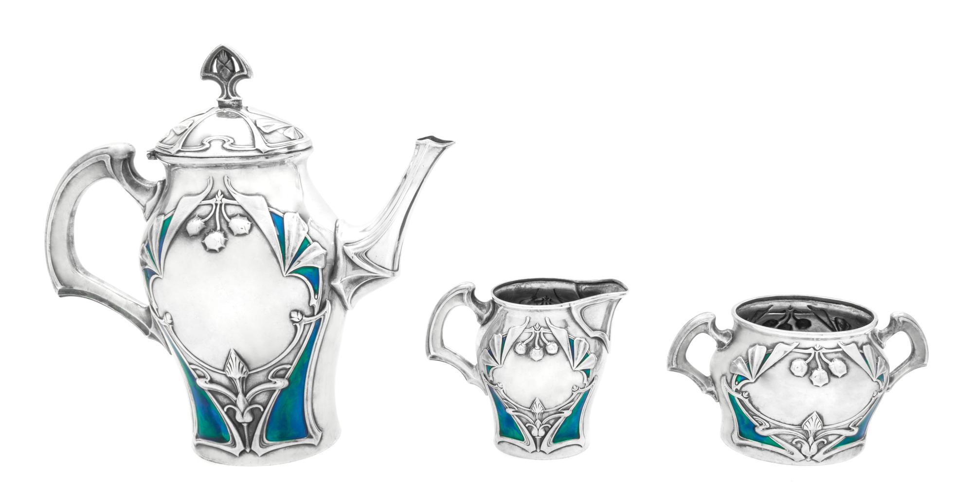 A Swedish Art Nouveau Silver-Plate Tea Service Height of coffee pot 9 3/4 inches. — GULDSMEDS AKTIEBOLAGET