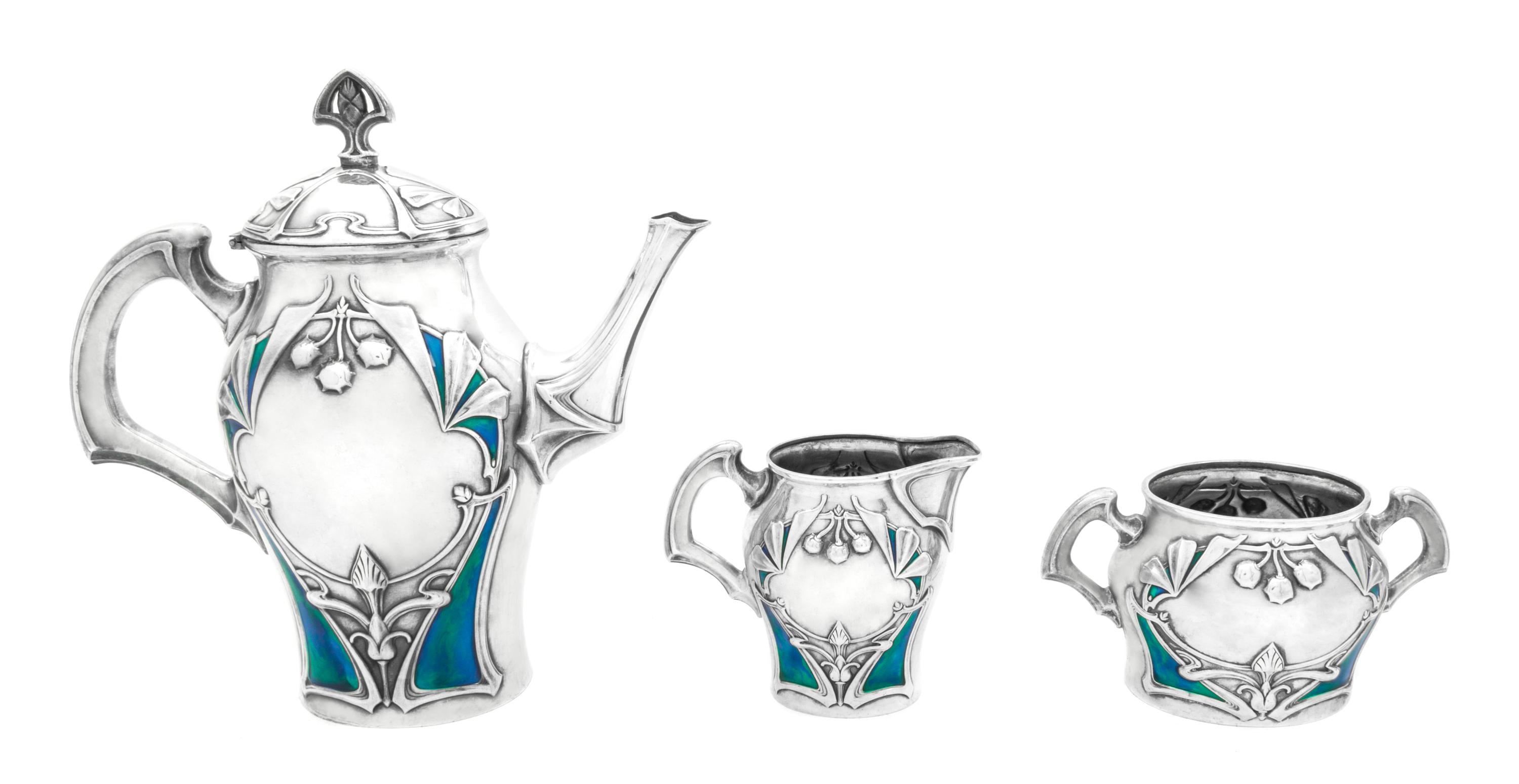 A Swedish Art Nouveau Silver-Plate Tea Service Height of coffee pot 9 3/4 inches. — GULDSMEDS AKTIEBOLAGET