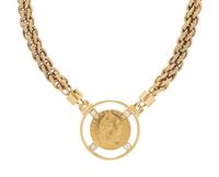 YELLOW GOLD, COIN, AND DIAMOND NECKLACE