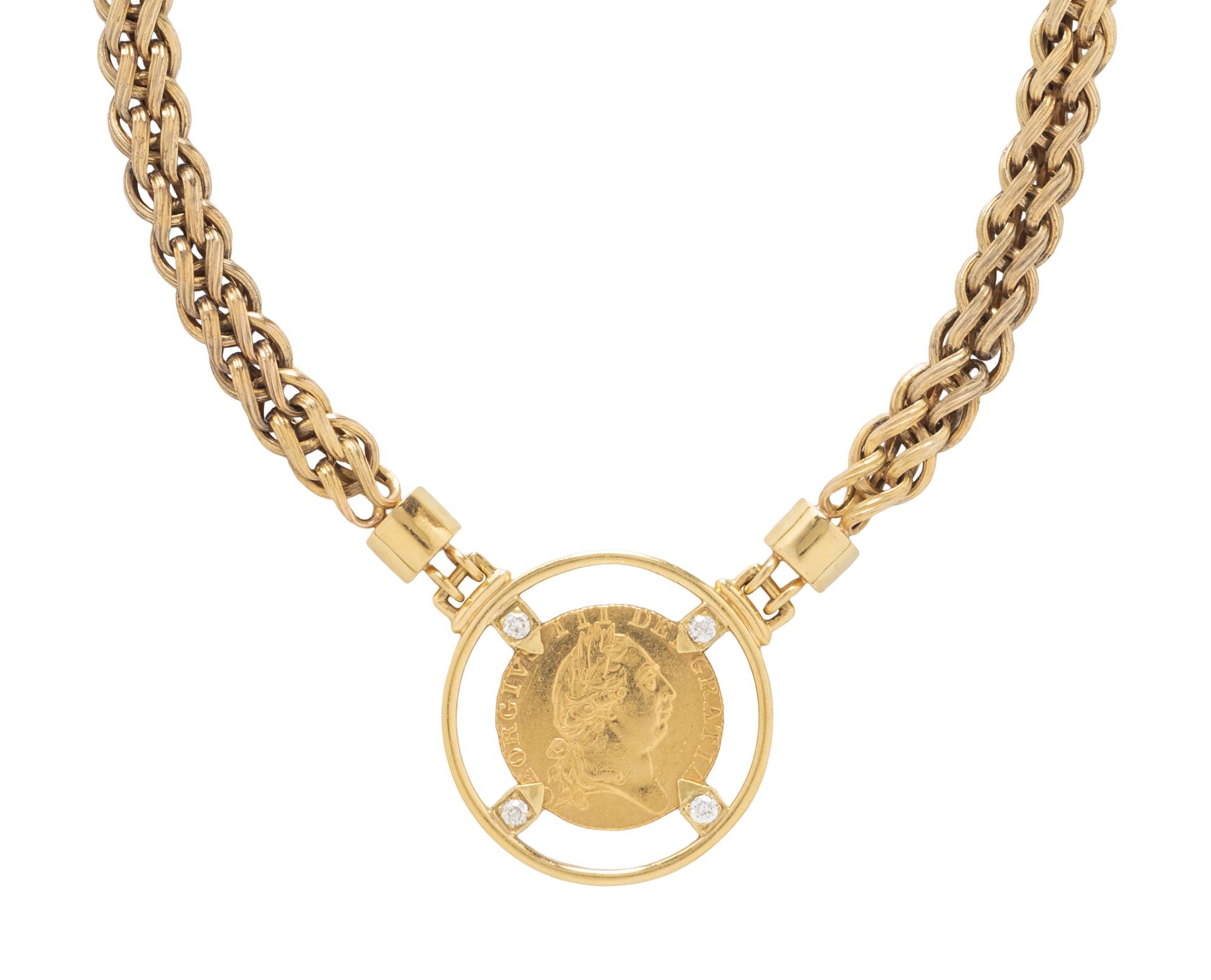 YELLOW GOLD, COIN, AND DIAMOND NECKLACE