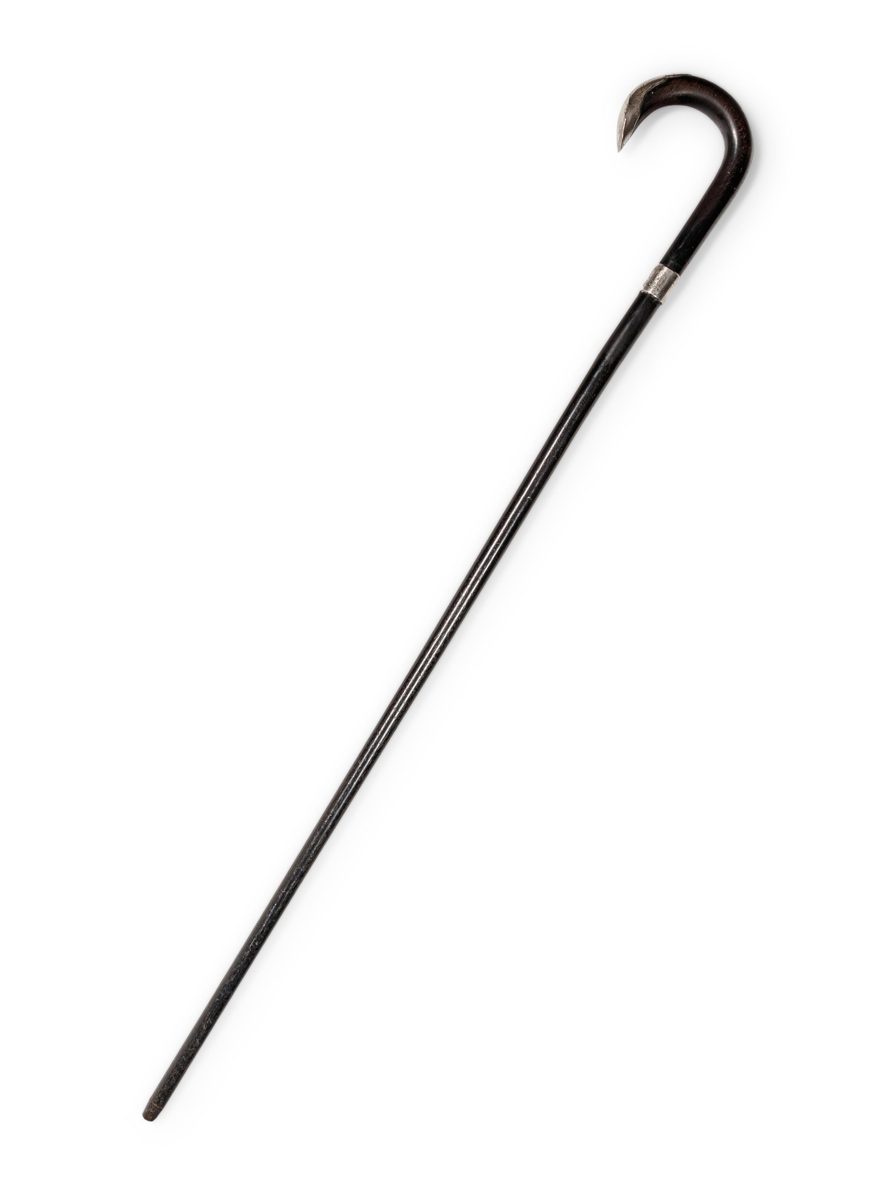 An English Silver Mounted Ebony Walking Stick