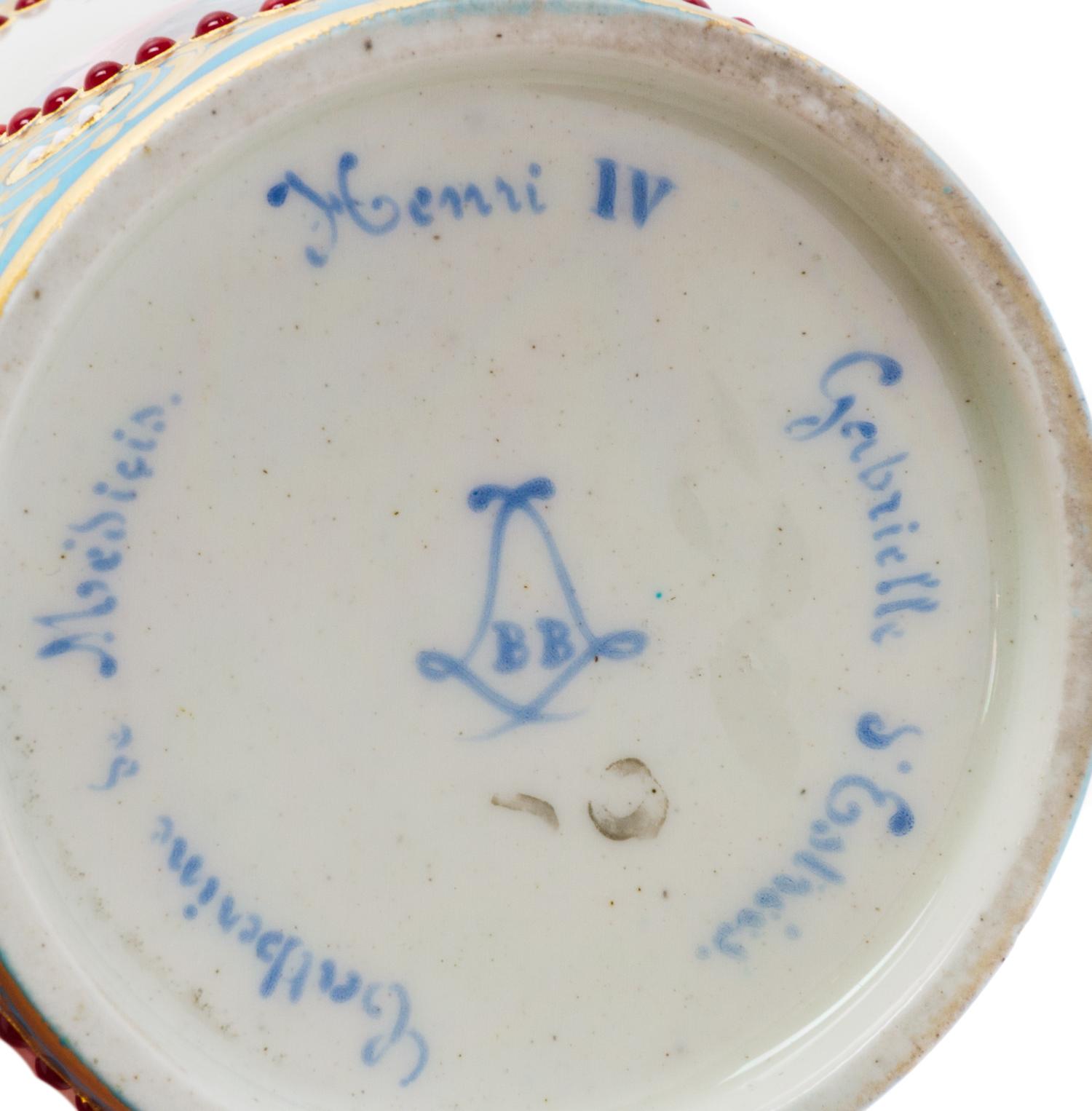 A Sevres Porcelain Jeweled Cup and Saucer, Diameter of saucer 5 1/2 inches.