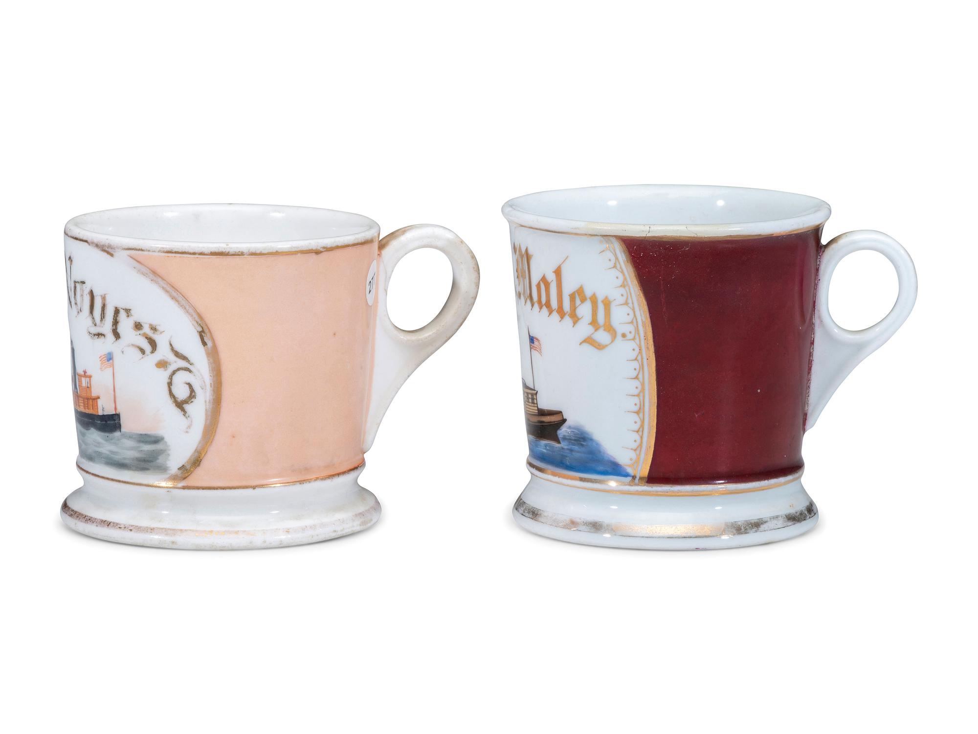 Two Tugboat Operator's Porcelain Occupational Shaving Mugs
