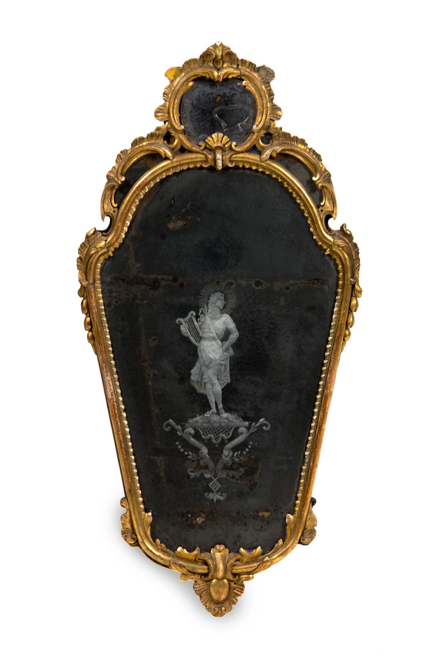 A Venetian Giltwood Mirror Height 35 x width 18 inches.