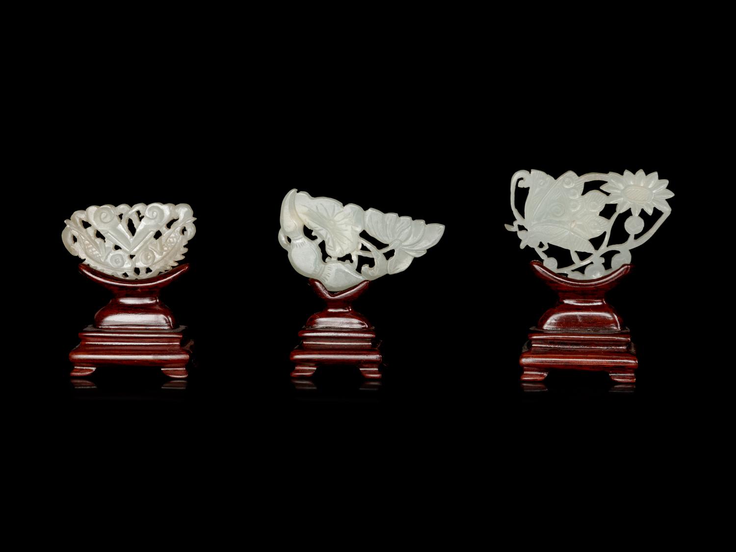 Six Chinese Pale Celadon Jade Reticulated Plaques