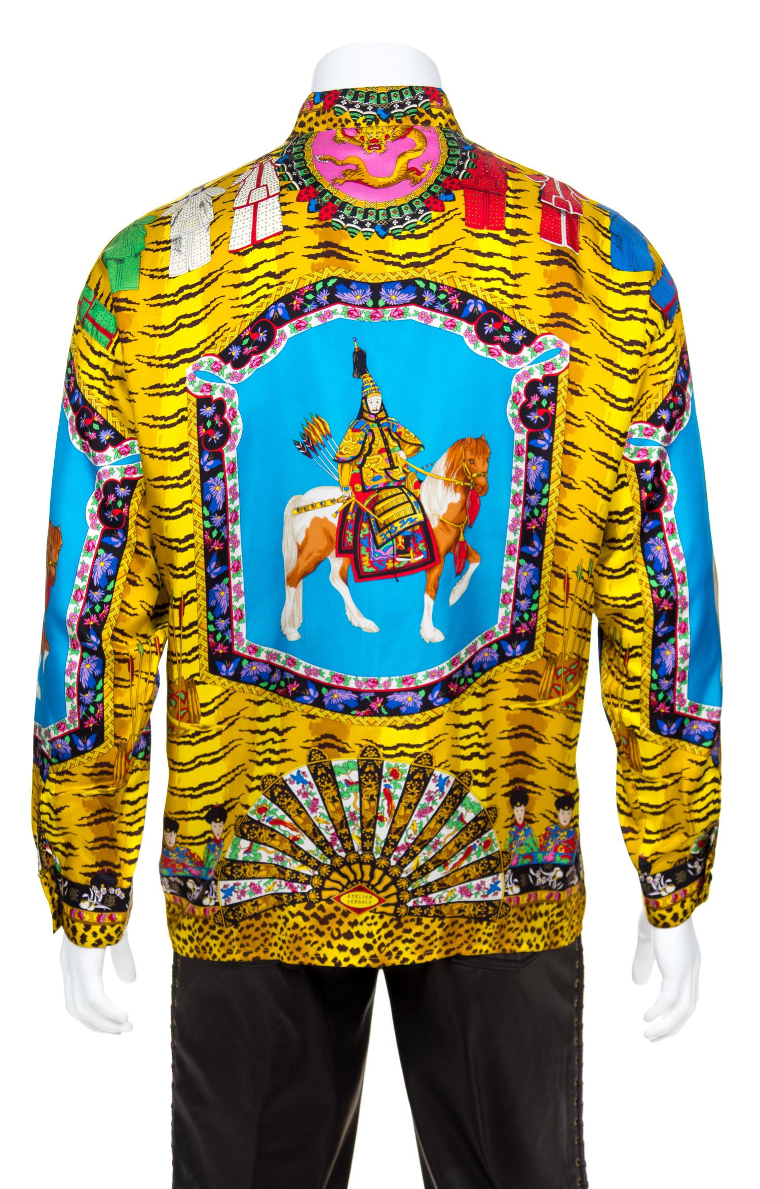 A Gianni Versace Silk Atelier Print Shirt, Size 50.