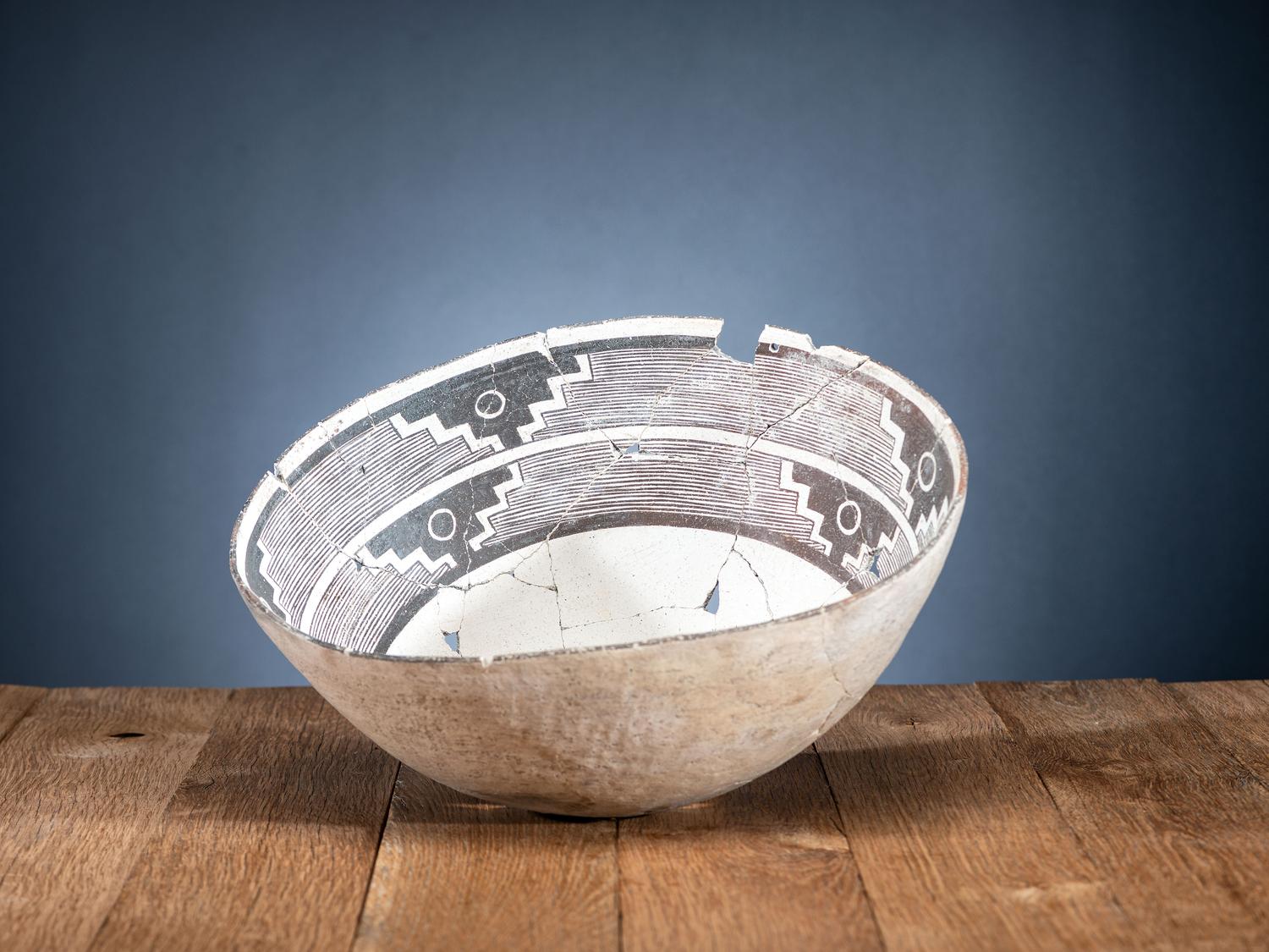 Mimbres Black-on-White Pottery Bowl