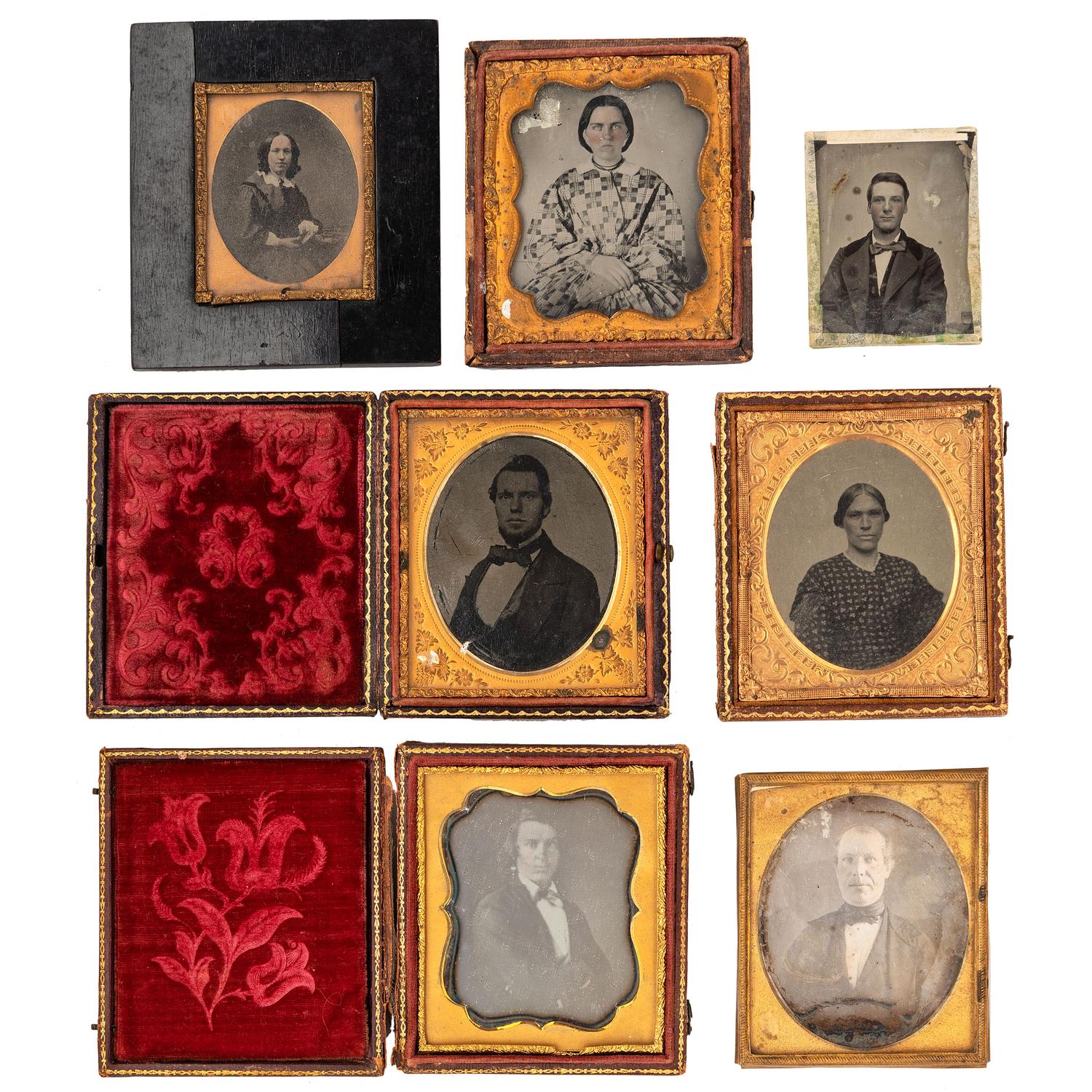 [EARLY PHOTOGRAPHY - PORTRAITURE]. Large collection of daguerreotype, ambrotype, and tintype portraits of men, women, and children, including: