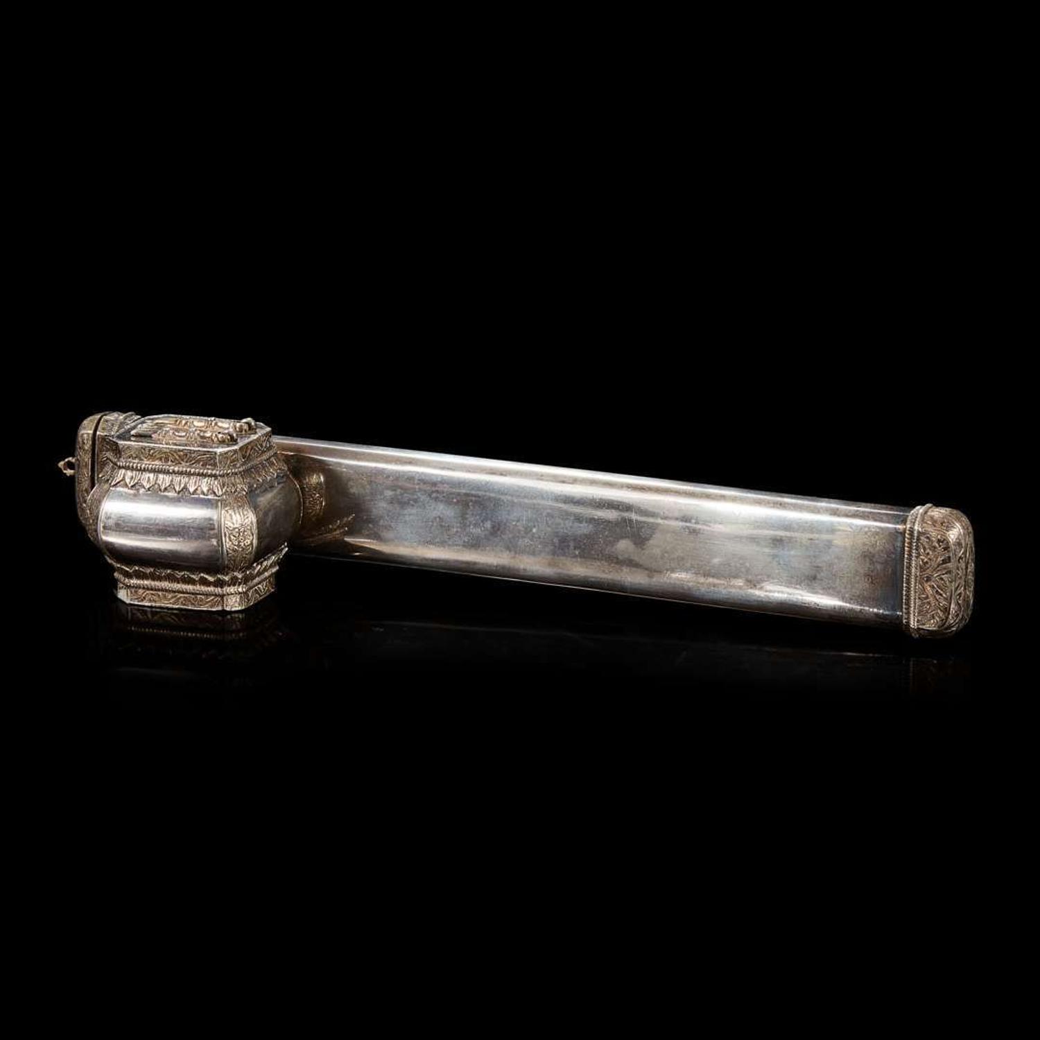 An Ottoman or Egyptian parcel-gilt silver qalamdan