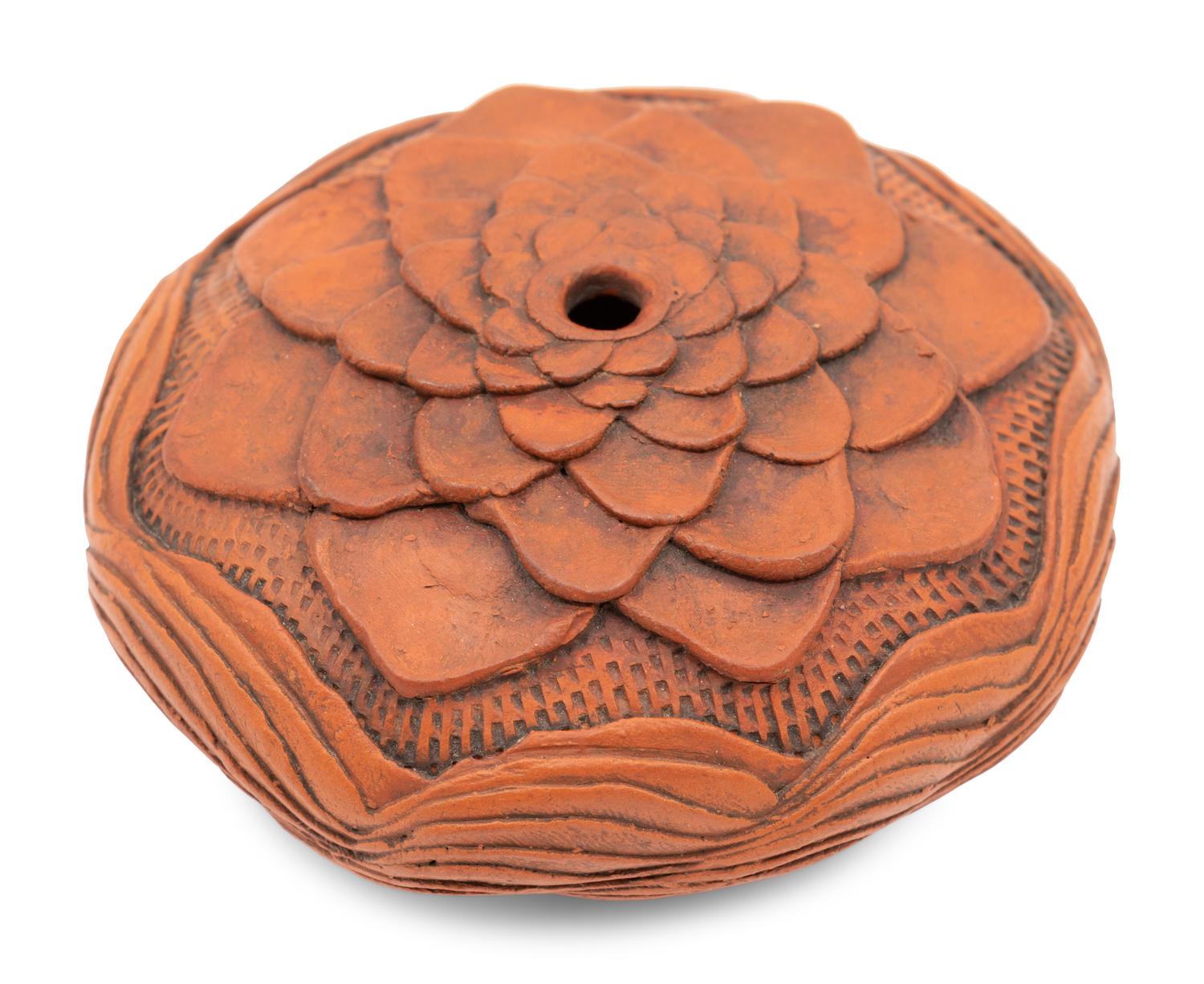 Floral Redware Seed Jar, Corrugations