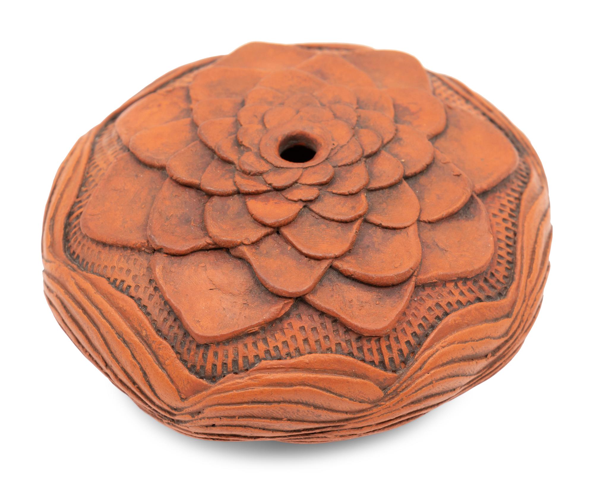 Floral Redware Seed Jar, Corrugations