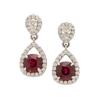 Burmese Ruby, Diamond, and Platinum Earrings