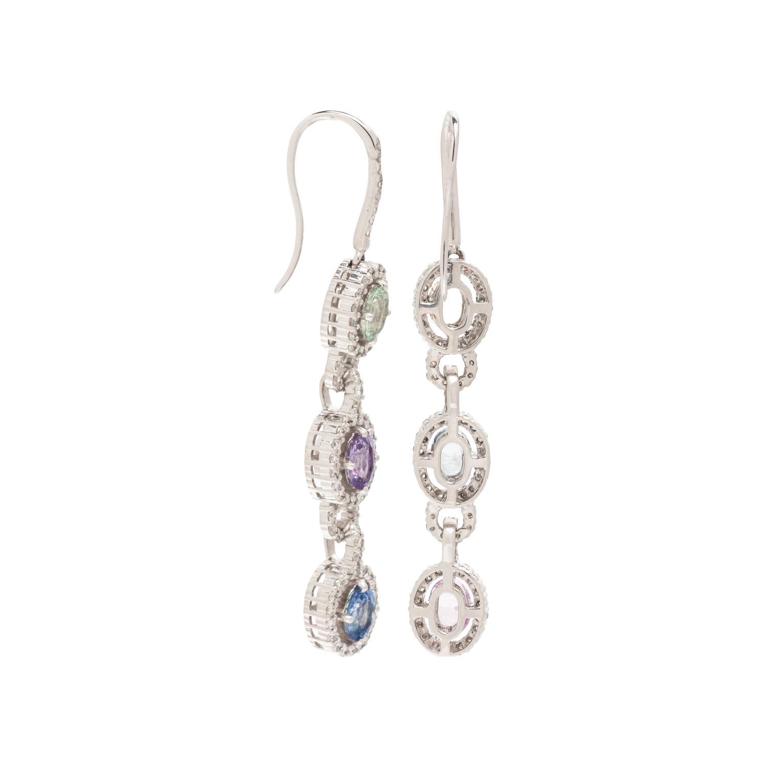 MULTICOLORED SAPPHIRE, DIAMOND, AND WHITE GOLD EARRINGS