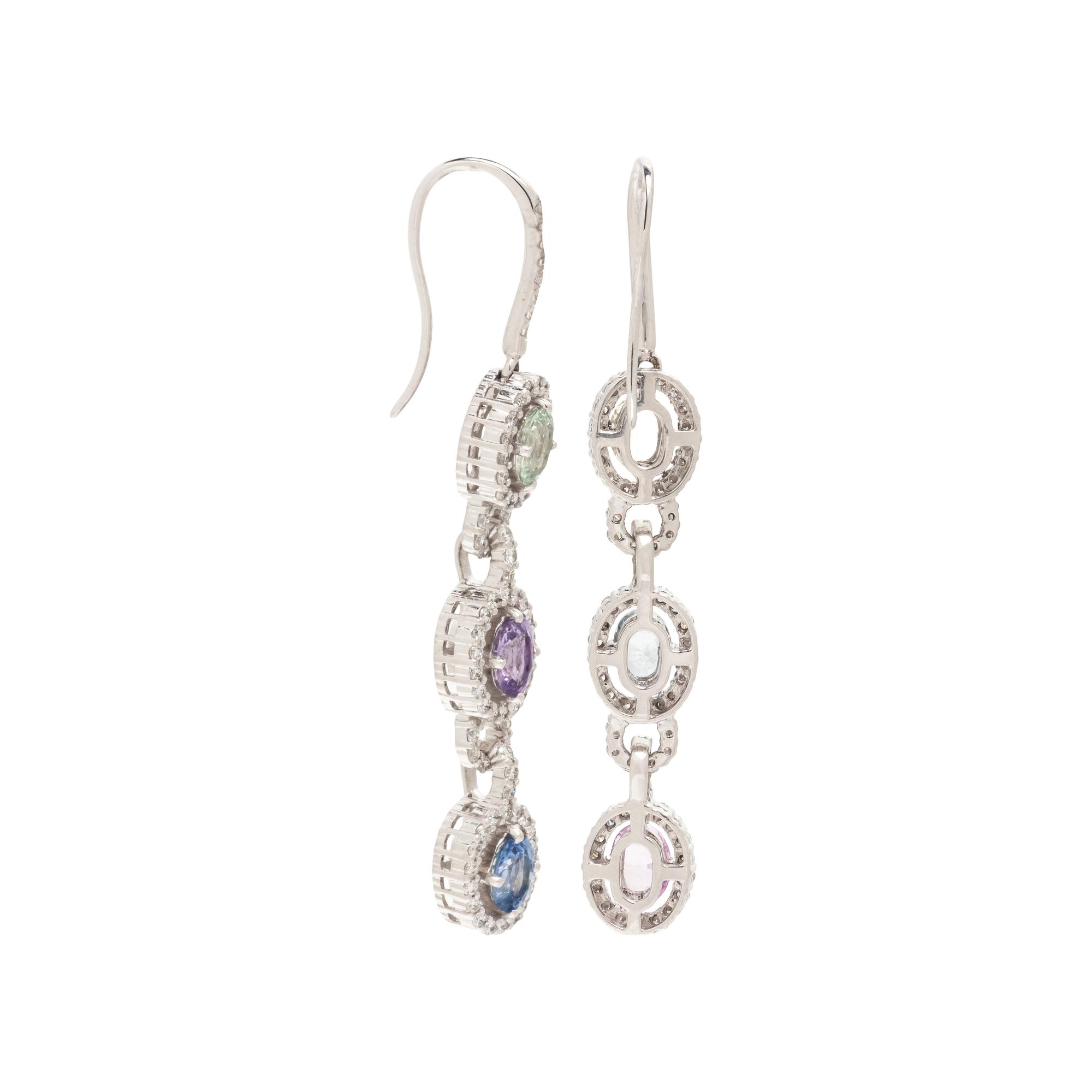 MULTICOLORED SAPPHIRE, DIAMOND, AND WHITE GOLD EARRINGS