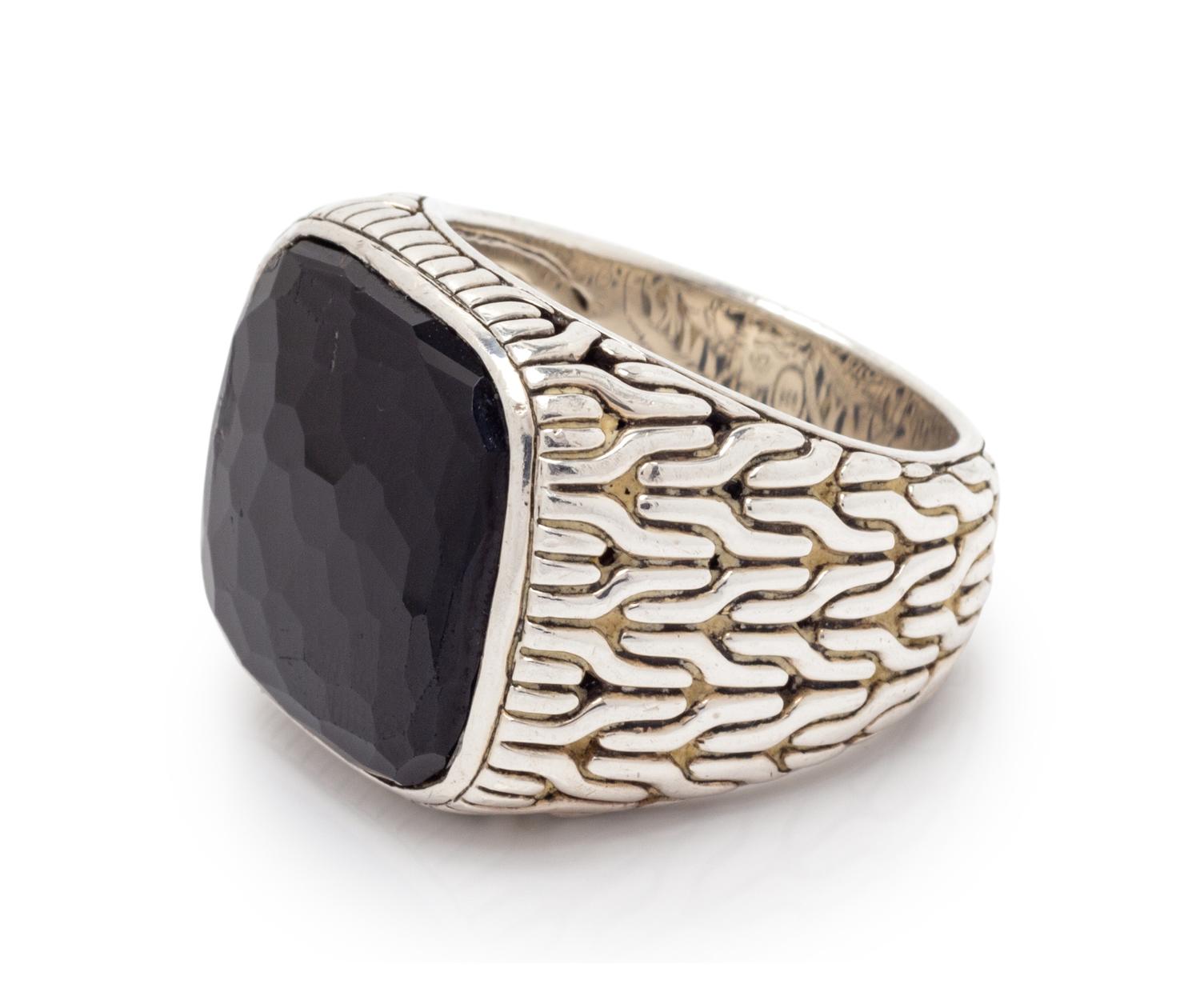 A Sterling Silver and Onyx 'Classic Chain' Ring, John Hardy,