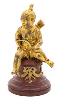 A Louis XVI Style Gilt Bronze and Rouge Marble Inkwell Height 8 inches. — 19TH CENTURY