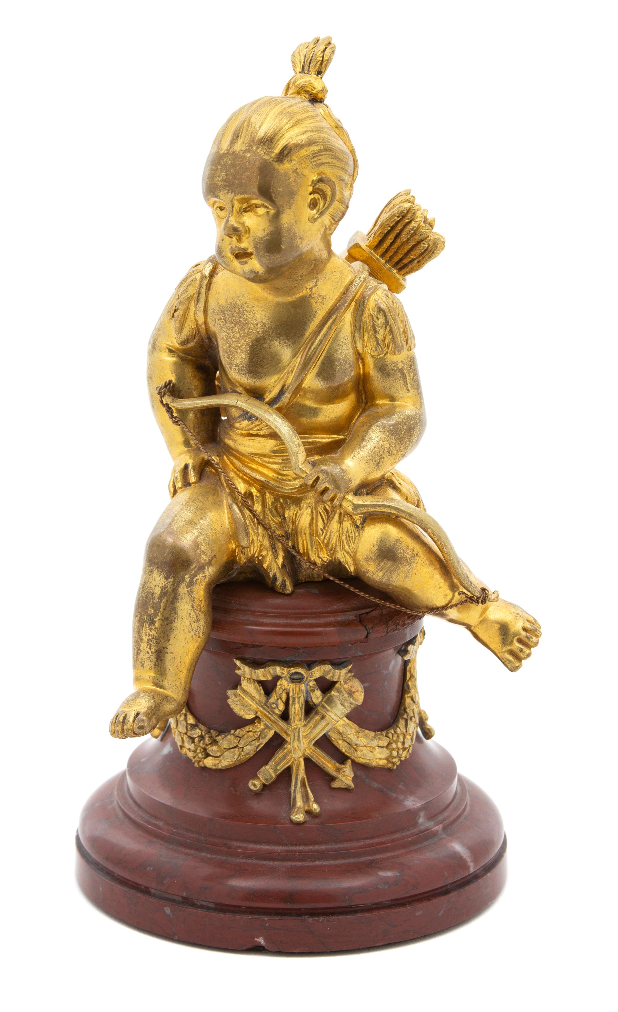 A Louis XVI Style Gilt Bronze and Rouge Marble Inkwell Height 8 inches. — 19TH CENTURY