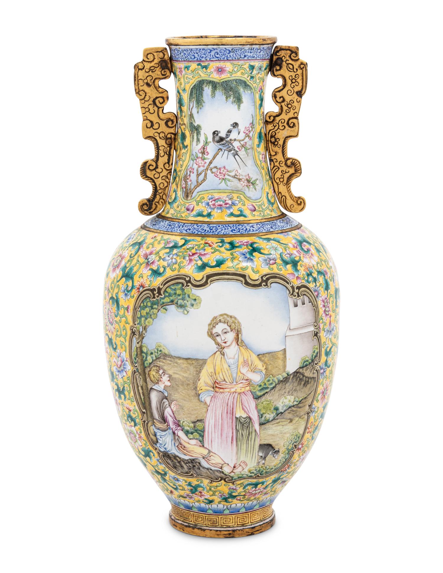 A Peking Enamel on Copper 'European Subject' Vase