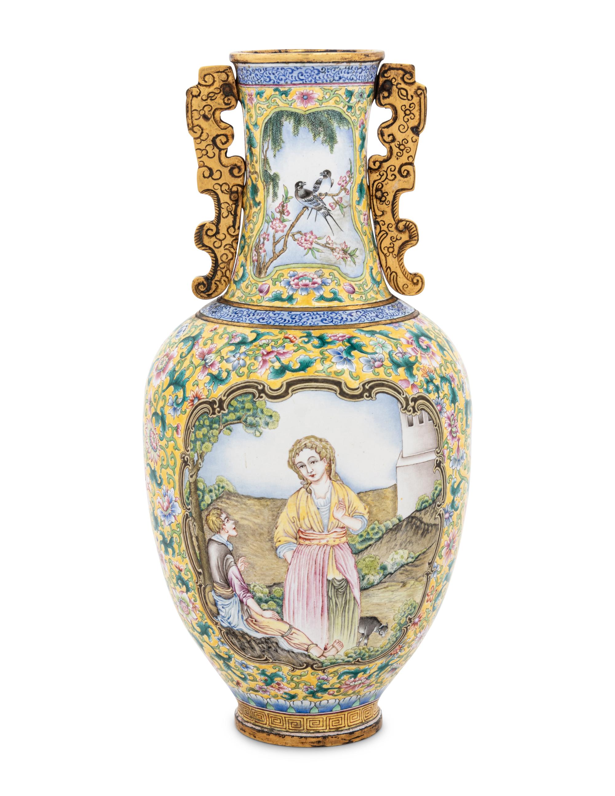 A Peking Enamel on Copper 'European Subject' Vase