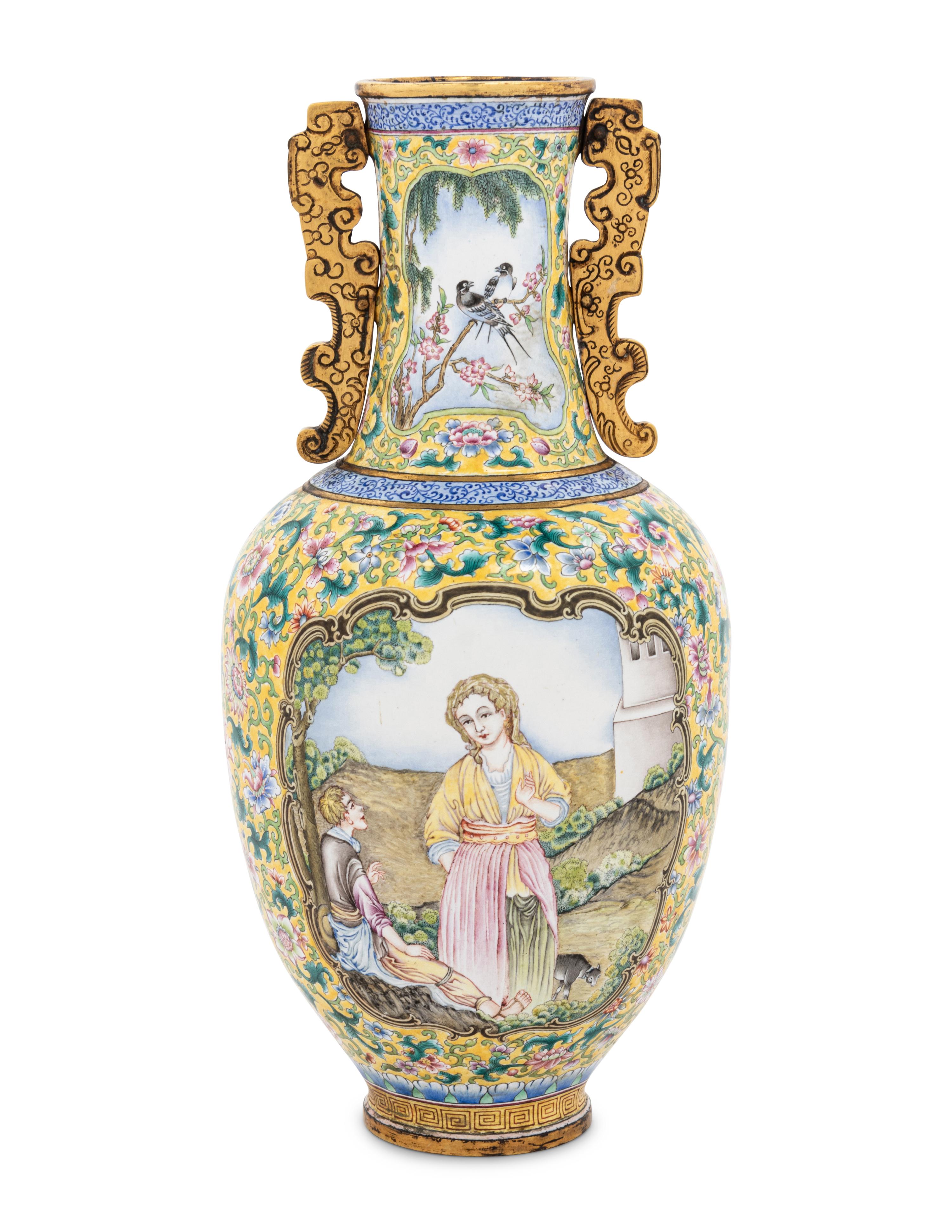 A Peking Enamel on Copper 'European Subject' Vase
