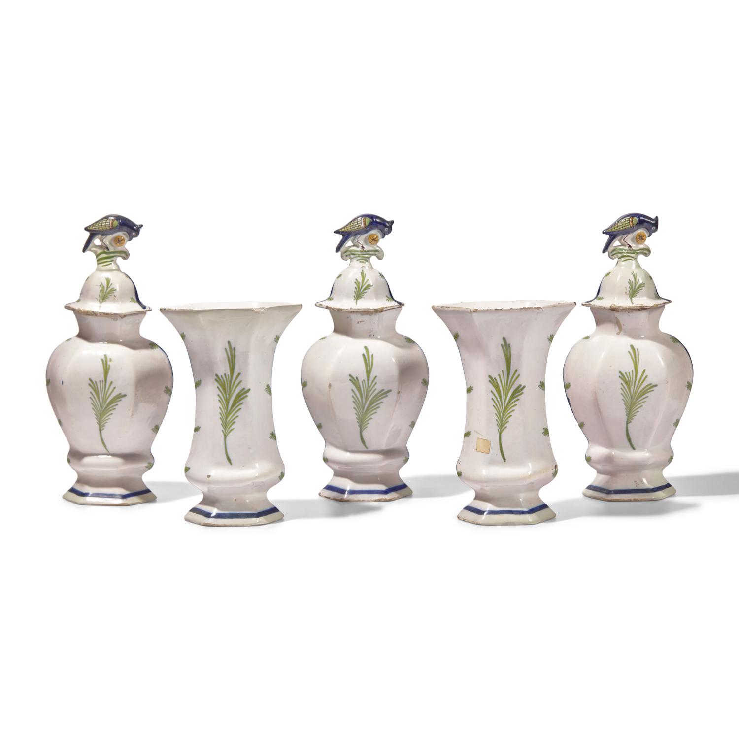 A Dutch Delft Five-Piece Garniture