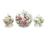 Three Chinese Famille Rose Porcelain Covered Jars