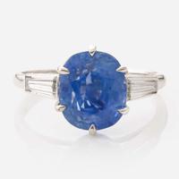 A Platinum, Sapphire, and Diamond Ring 5.25 Carat No-Heat Ceylon Sapphire, AGL Certified