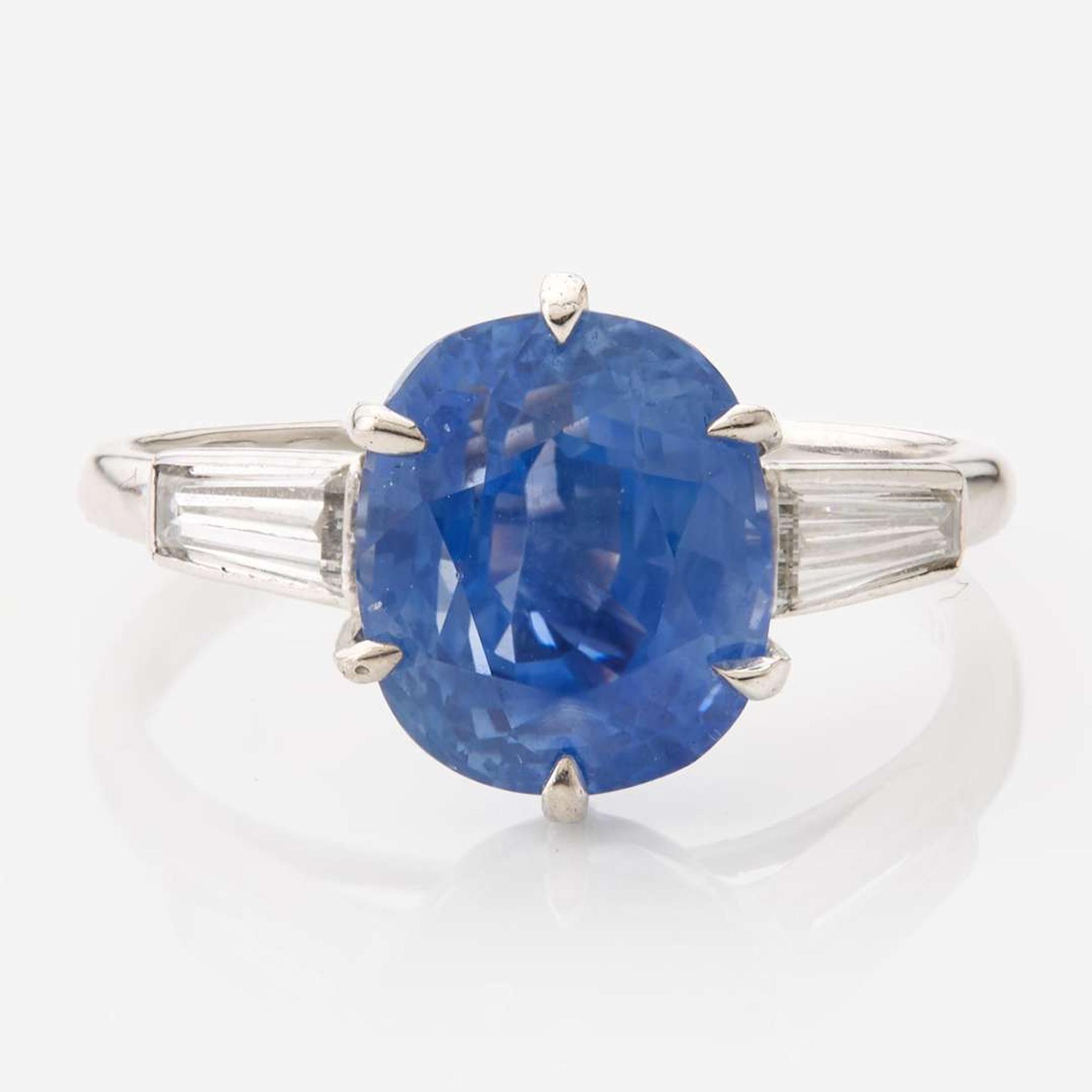 A Platinum, Sapphire, and Diamond Ring 5.25 Carat No-Heat Ceylon Sapphire, AGL Certified