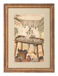 Two Pinprick and Watercolor Pictures of Men