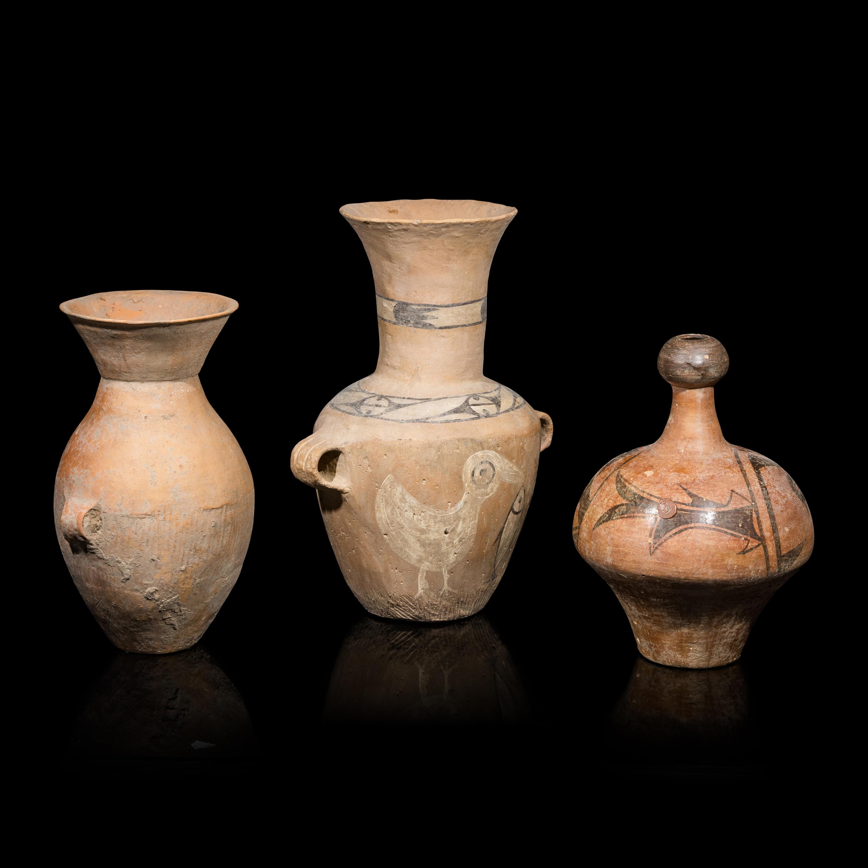 Three Chinese Neolithic Painted Pottery Vessels, Majiayao Culture — 馬家窯文化 彩陶罐三種
