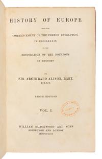 [BINDINGS]. ALISON, Sir Archibald. History of Europe... Edinburgh and London: William Blackwood and Sons, 1851, 1864.