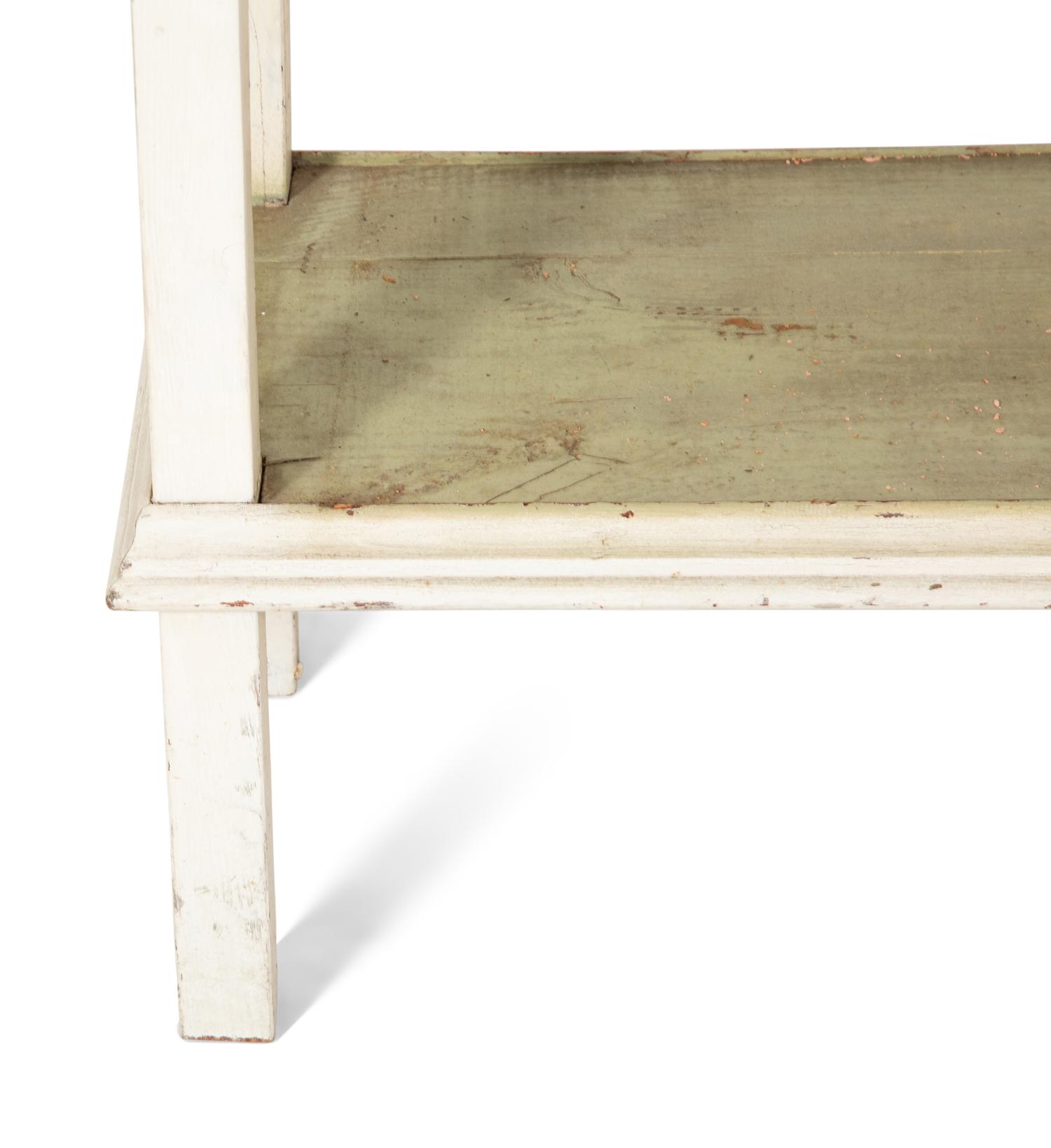 A Shell Inlaid and Painted Two-Tiered Accent Table