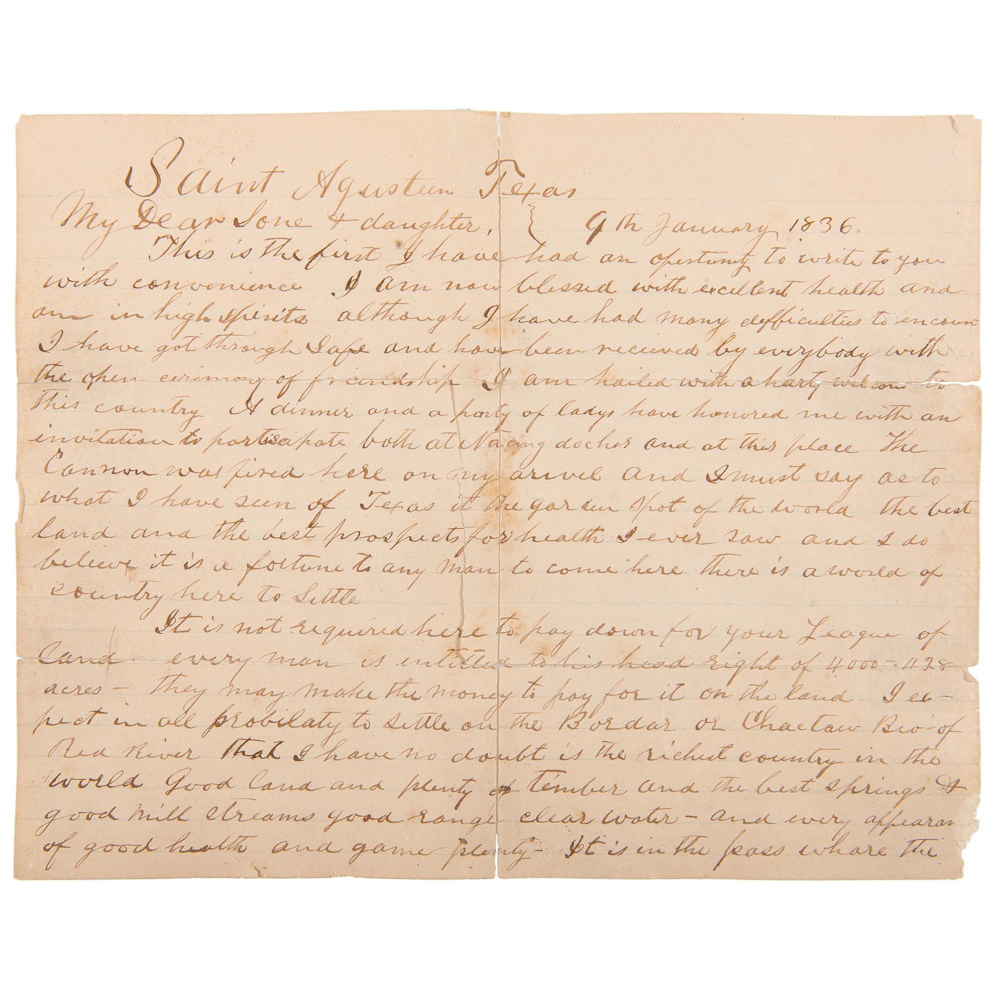 David Crockett's " Garden Spot of the World " Letter, Period Manuscript Copy Descended Directly in the Crockett Family