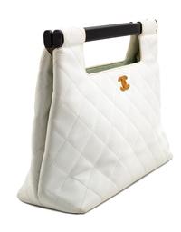 A Chanel White Caviar Quilted Melrose Cabas Wood Handle Bag, 10.5" H x 13.5" W x 4.5" D; Handle drop: 2".