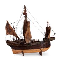 A Painted Wood and Canvas Model of a Three-Masted Ship