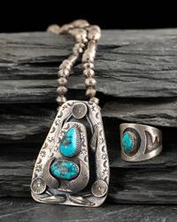 Navajo Silver and Turquosie Necklace and Ring