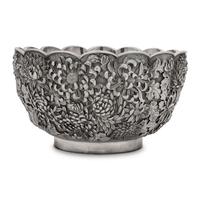 A Japanese Silver Chrysanthemum Bowl