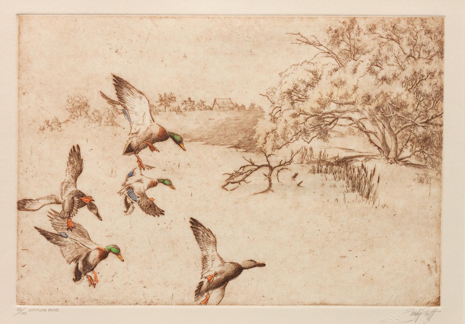 Three Prints: Inviting Pond , edition 33/100; Teal Afloat , edition 11/100; Mallard Afloat , edition 90/100