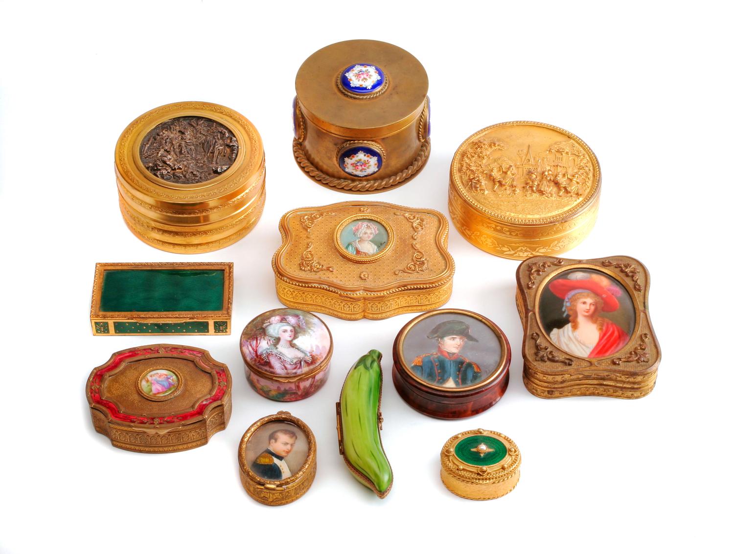 A Collection of Continental Trinket Boxes Largest: height 2 1/2 x diameter 4 inches. — PRIMARILY 19TH CENTURY