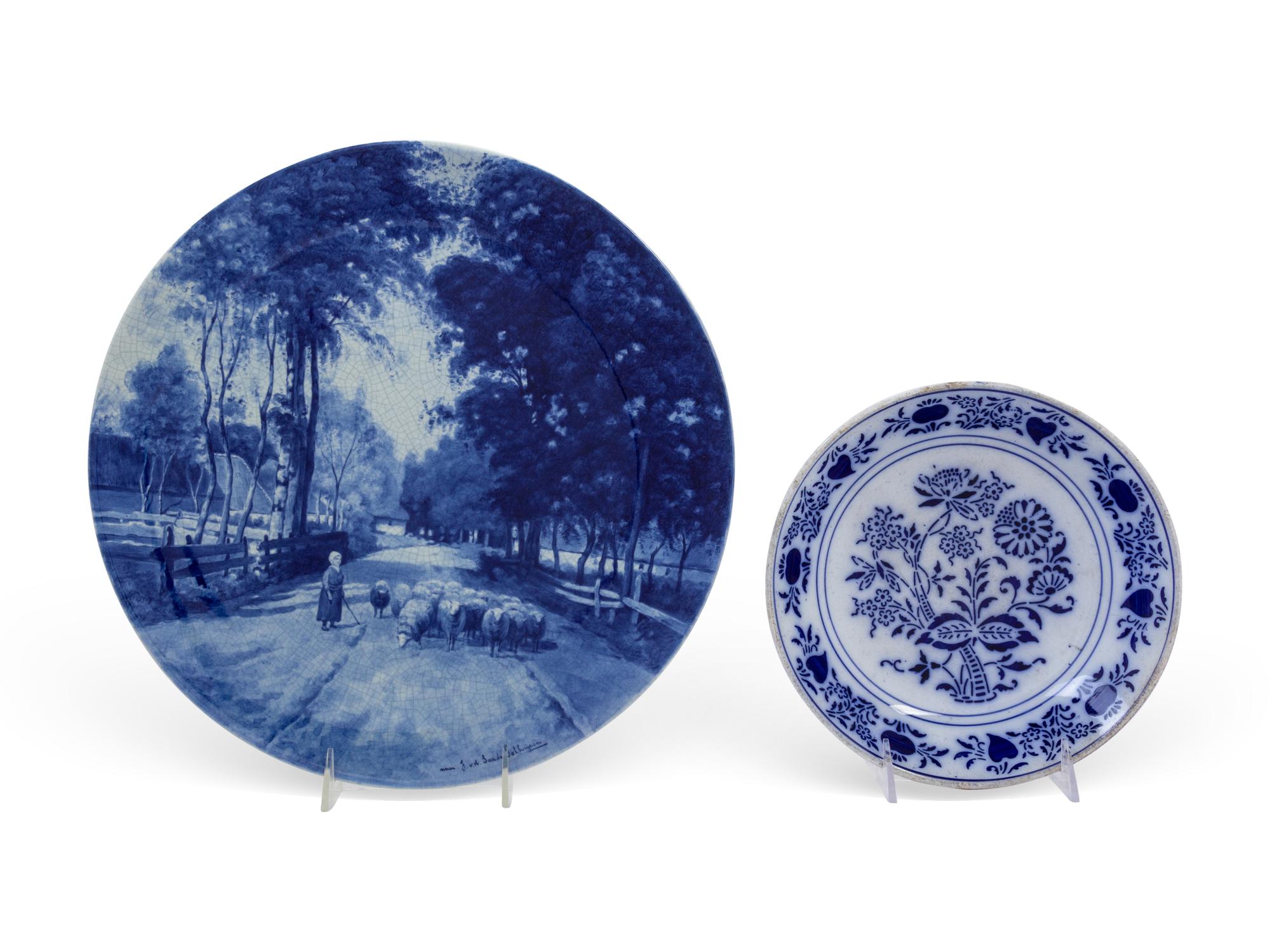 Two Continental Blue and White Glazed Earthenware Plates