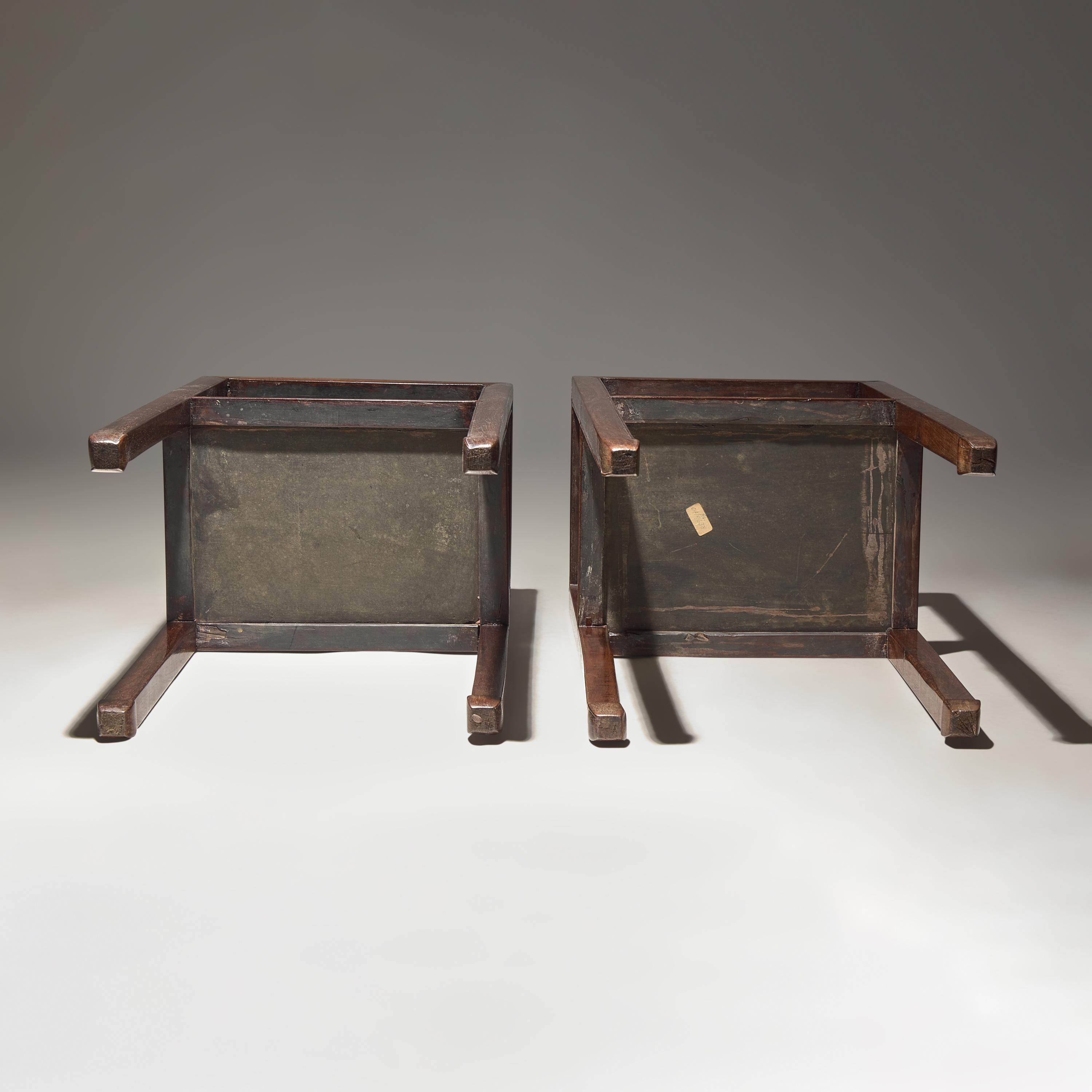 A Pair of Chinese Hardwood, Possibly Huanghuali, Stands, Qing Dynasty, 18th Century — 清中期 或爲黃花梨邊几一對