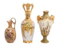 Three Amphora Vases Height of tallest 12 1/4 inches.
