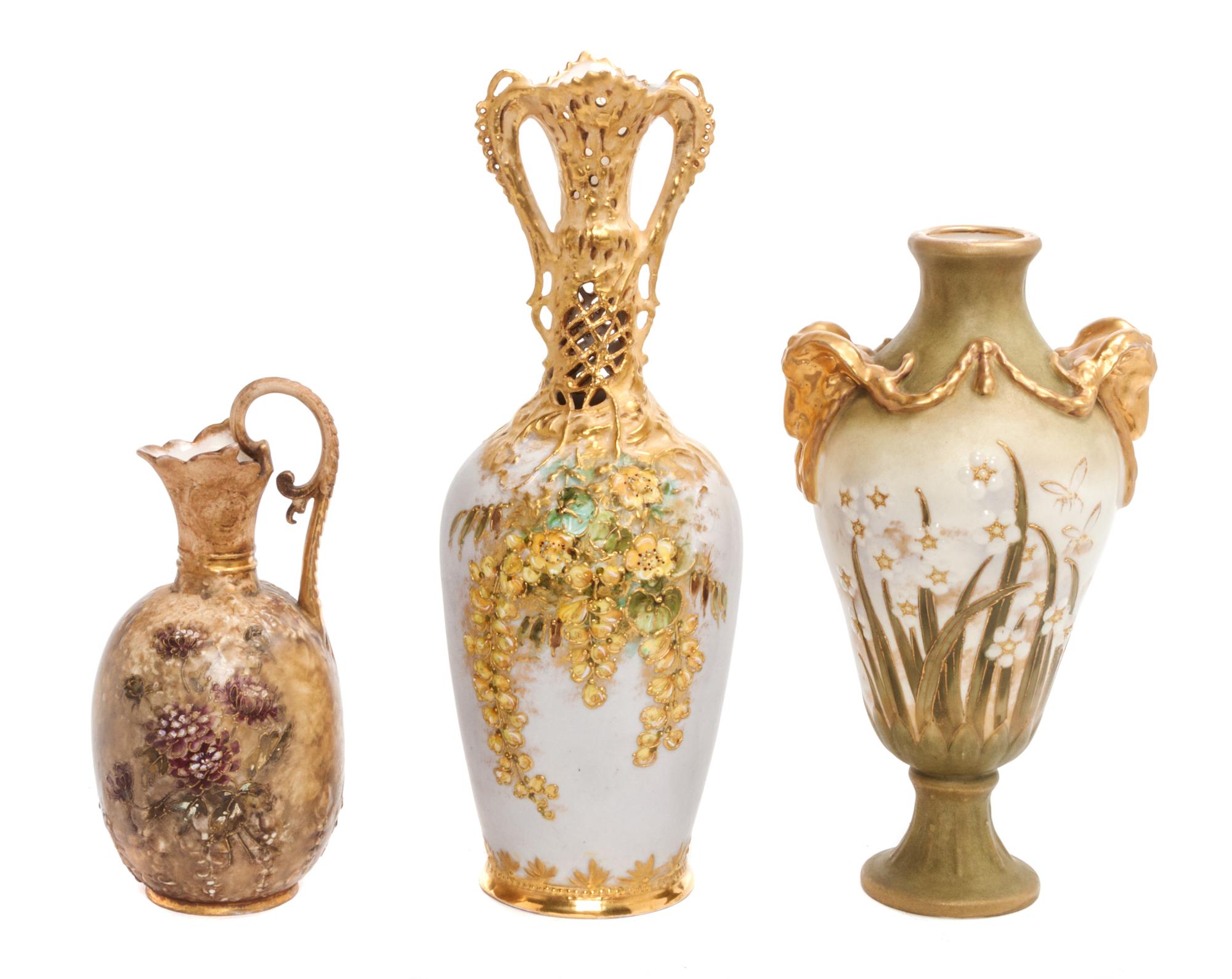 Three Amphora Vases Height of tallest 12 1/4 inches.