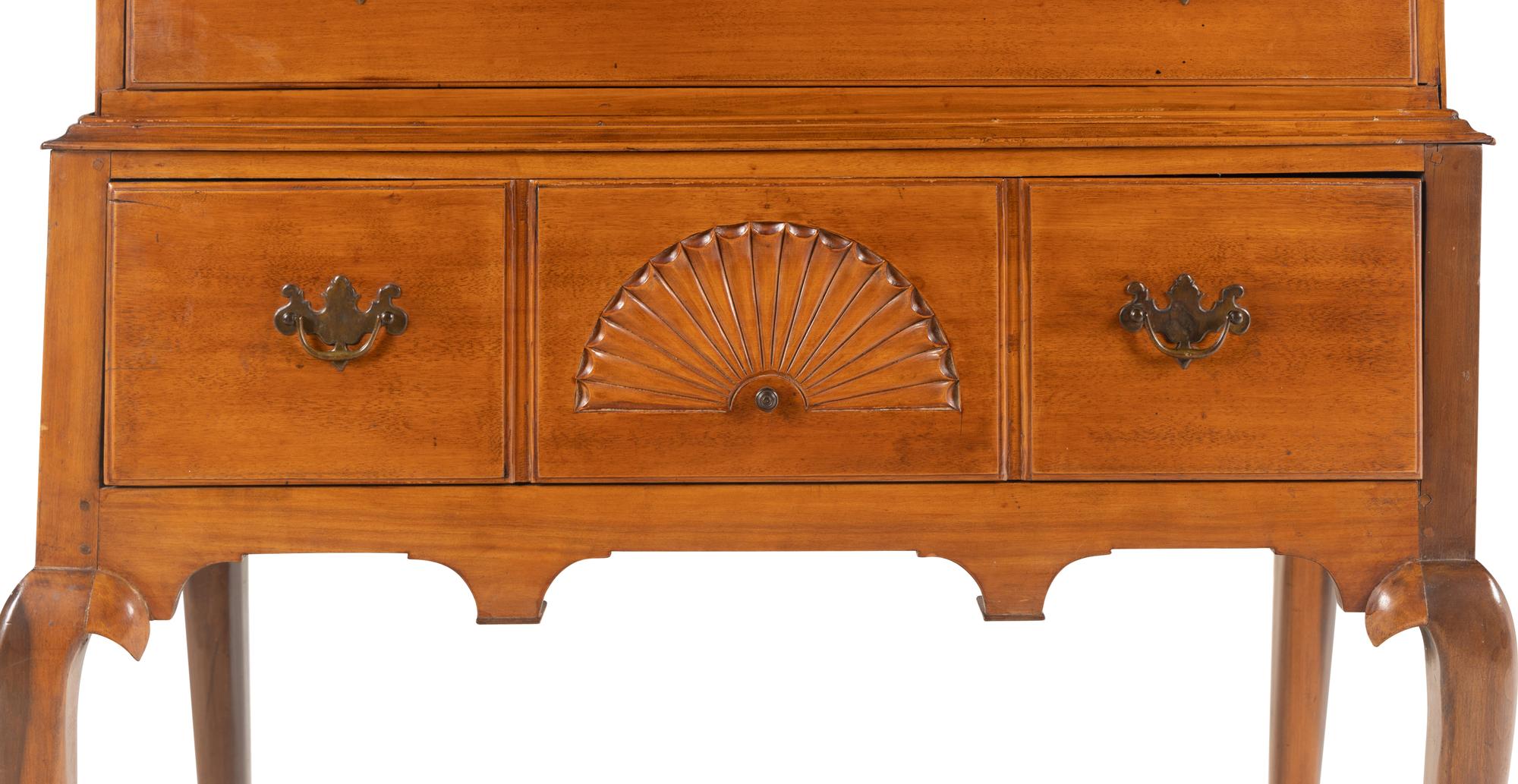 A Queen Anne Fan-Carved Cherrywood Flat-Top High Chest