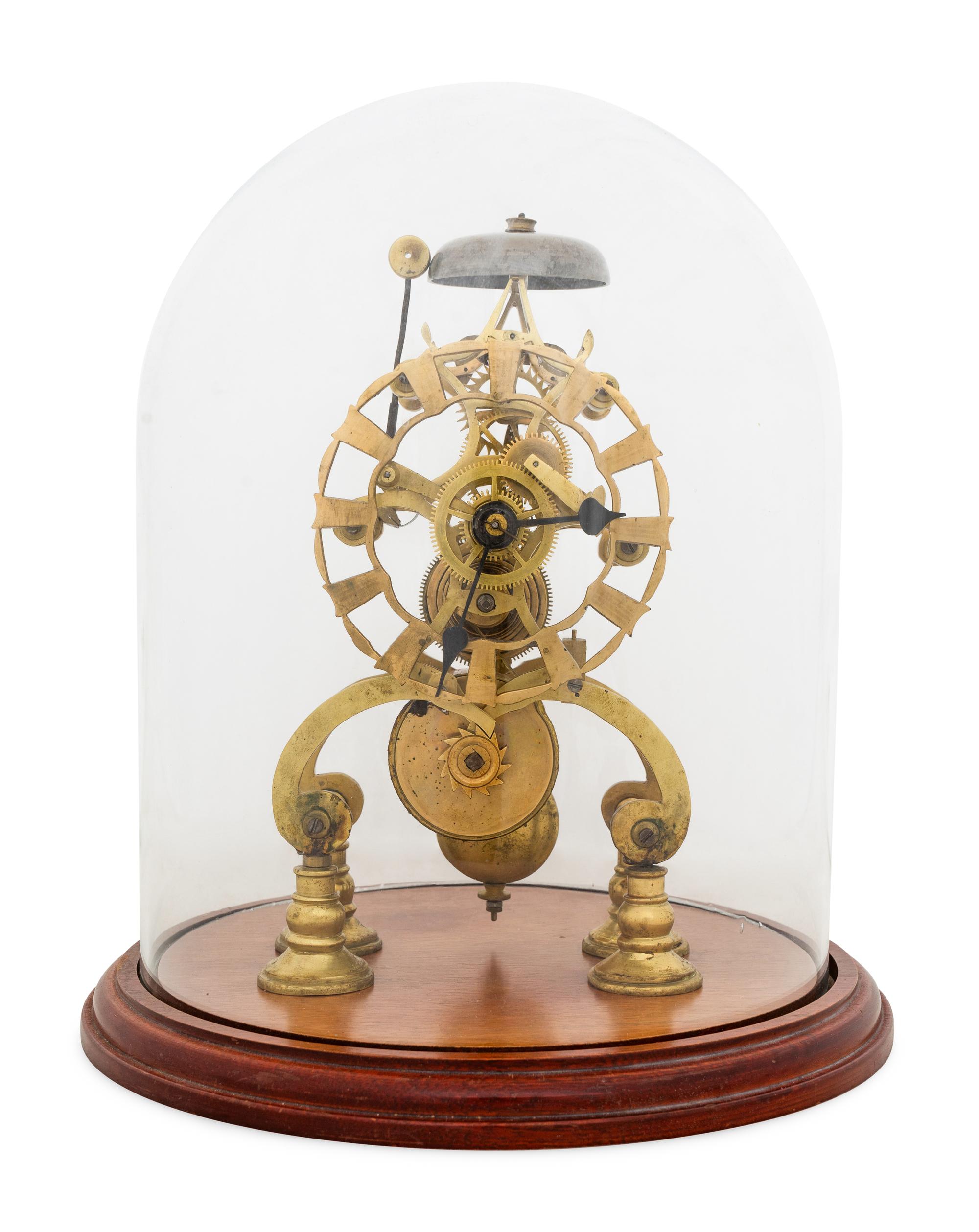 An English Brass Fusee Skeleton Clock and Cloche