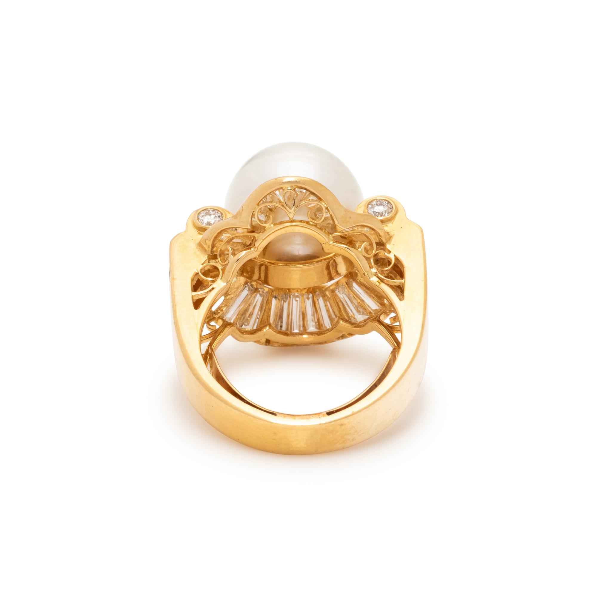 CULTURED PEARL AND DIAMOND RING
