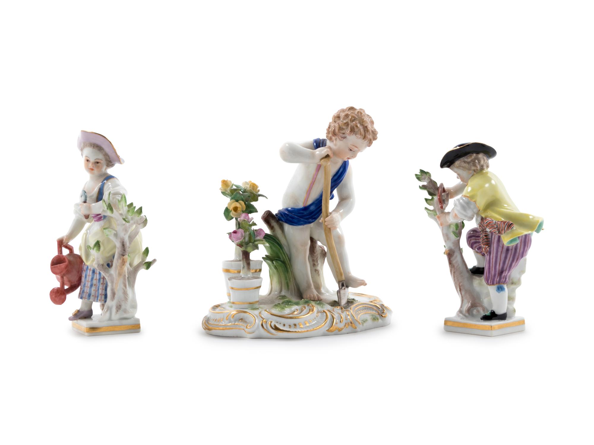 A Pair of Meissen Painted and Parcel Gilt Porcelain Gärtnerkind Figures