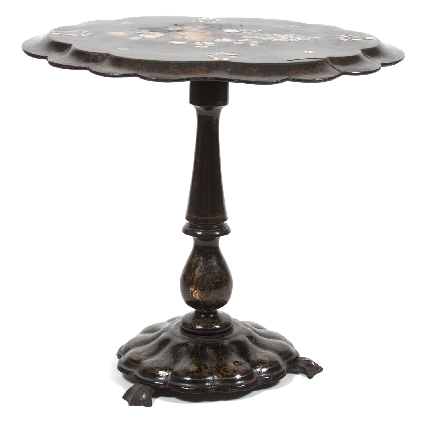 A Victorian Mother-of-Pearl Inset Papier Mache Table Height 27 x width 30 x depth 24 inches. — 19TH CENTURY