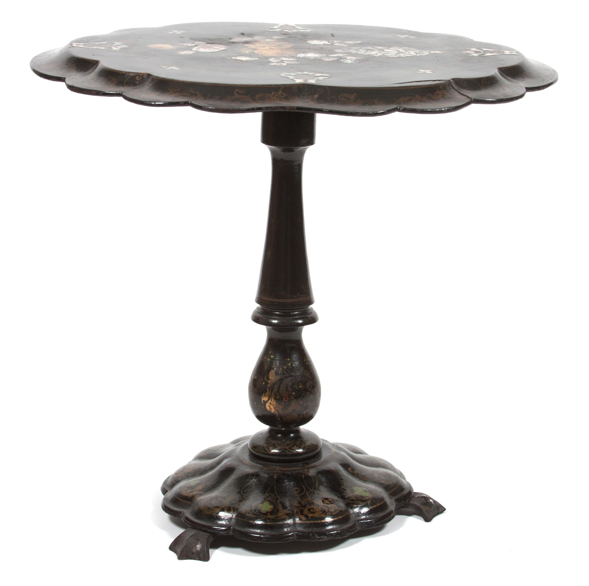 A Victorian Mother-of-Pearl Inset Papier Mache Table Height 27 x width 30 x depth 24 inches. — 19TH CENTURY
